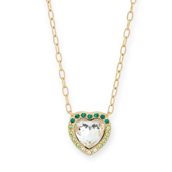 Kurt Geiger Gold Crystal Heart Pendant Necklace and Green Accents - Picture 7 of 7